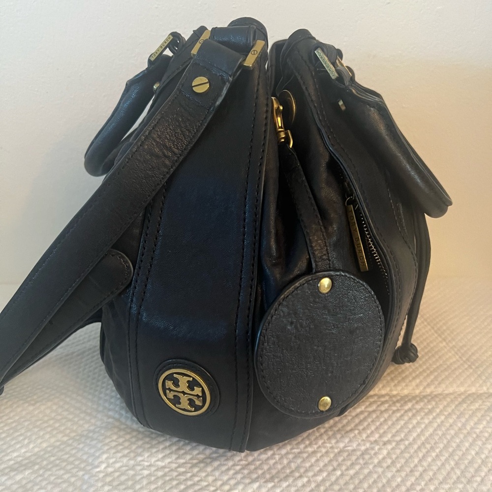 🩷Tory Burch Black Leather Shoulder Bag Gold Hardware🩷Double Handles Bucket bag🩷